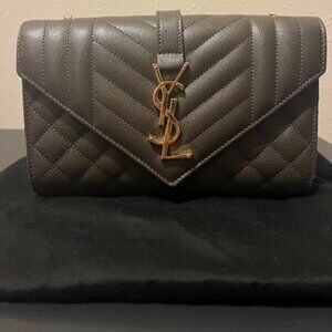 Saint Laurent Envelope Triquilt Small YSL Shoulder Bag in Grained Leather